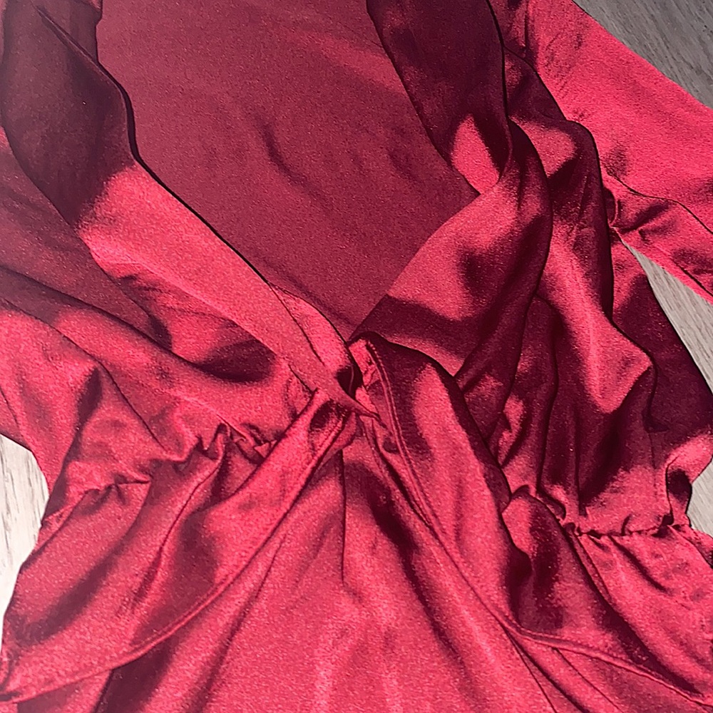 PRETTYLITTLETHING Dark Red Satin Dress Women’s - Picture 6 of 10